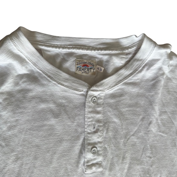 Faherty Cloud Cotton Long-Sleeve Henley Mens Size XL White & Gray Heather - Picture 9 of 10